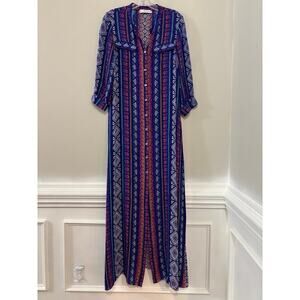 Alice & Trixie Kaftan Duster 100% Silk Shirt Dress Button Geometric Print Small
